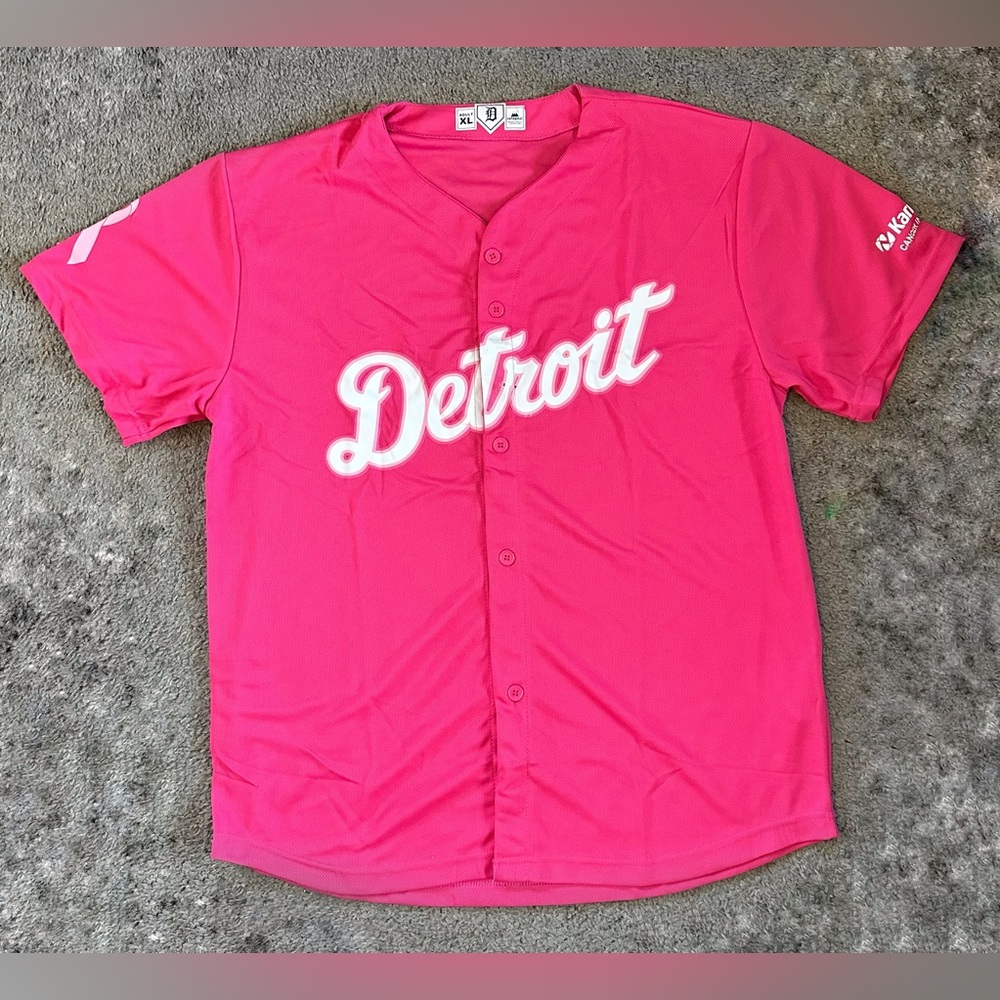 Athletic Barbie Core: Pink Detroit Button-up Jersey